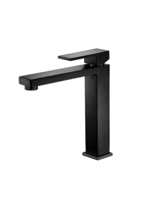 Torneira de pia de recipiente preto fosco de montagem de convés Torneira de água para banheiro de corpo alto