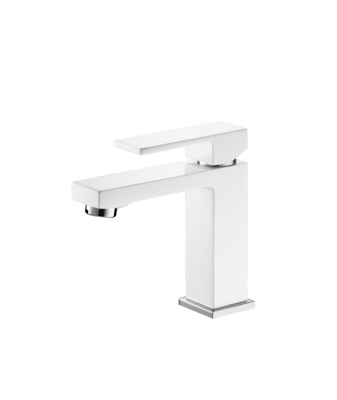 Elegante torneira de lavatório branco fosco para quarto de hóspedes 1 furo cabo de zinco