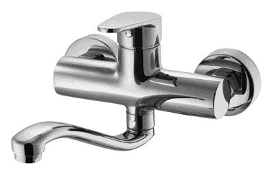 360° Rotativa Parede Torneira Misturador de Cozinha Instalação de Parede Tubo Longo