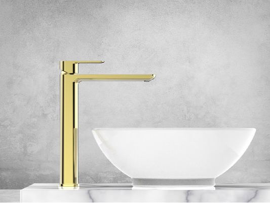 Cascata de latão moderna de alta altura, torneira de água quente e fria, ajustável para banheiro